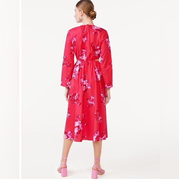 Scoop Women's Side Cut Out Midi Dress with Long, Color Pink Sz Large - Picture 2 of 8